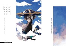 Rule 34 | 1boy, aqua kimono, aqua sleeves, armor, artist name, bird, black bodysuit, black bow, black bridal gauntlets, black eyes, black hair, blue cape, blue gemstone, blue sky, blunt ends, bodysuit, bow, bridal gauntlets, cape, cloud, cloudy sky, cover, dated, english text, falling feathers, feathers, gem, genshin impact, gold, gold ring, hand up, hat, japanese armor, japanese clothes, jingasa, juban, kimono, kote, kurokote, layered sleeves, looking at viewer, male focus, marmochi, middle ring, open clothes, open kimono, outdoors, purple hat, scaramouche (genshin impact), short sleeves, shoulder peek, sidelighting, sky, smile, solo, straight-on, turtleneck, turtleneck bodysuit, upper body, vision (genshin impact), wanderer (genshin impact), white kimono, white sleeves