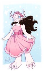 1girl absurdres digimon digimon_(creature) female_focus flower highres horns long_hair oridigi original solo wargreymon