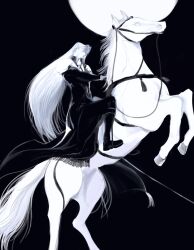 1boy animal armor black_background black_boots black_choker black_pants boots choker commentary_request final_fantasy final_fantasy_vii from_side full_body grey_hair hayashishisou highres horse horseback_riding long_hair long_sleeves male_focus pale_skin pants parted_bangs profile riding sephiroth shoulder_armor very_long_hair white_horse