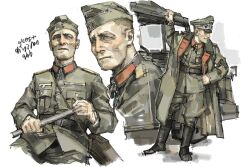 1boy ecku_(eckiiaaoo) erwin_rommel full_body male_focus military_uniform multiple_views real_life solo wehrmacht white_background world_war_ii