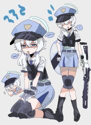 Rule 34 | 1girl, absurdres, blue archive, breasts, gun, halo, hat, highres, holding, holding gun, holding weapon, long hair, odmised, peaked cap, police, police hat, police uniform, policewoman, riot shield, shield, shotgun, valkyrie police academy student (sg) (blue archive), weapon