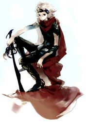 1990s_(style) 1boy armor cape ceodore_harvey final_fantasy final_fantasy_iv final_fantasy_iv:_the_after_years hat male_focus mimic_(artist) solo suimin sword weapon white_background white_hair