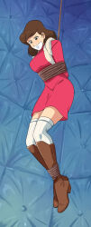 absurdres arms_behind_back bdsm bondage bound bound_ankles bound_arms breasts brown_eyes brown_hair gag gagged highres improvised_gag large_breasts lost_one_zero lupin_iii mine_fujiko rope tape tape_gag