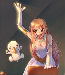 1girl absurdres breasts cleavage colorized dress earrings elie gloves highres jewelry large_breasts long_hair open_mouth plue rave_(manga) resha_valentine smile