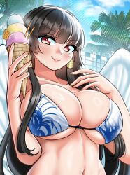 Rule 34 | 1girl, absurdres, black hair, breasts, dead or alive, highres, huge breasts, long hair, nyotengu