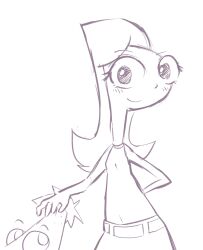 Rule 34 | 1boy, 1girl, arm behind back, belt, blush, brother and sister, candace flynn, disney, hand on another&#039;s head, height difference, k-nattoh, long hair, looking at another, looking at viewer, monochrome, phineas and ferb, phineas flynn, shirt, short hair, siblings, skirt, sleeveless, sleeveless shirt, smile, standing