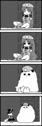 2girls 4koma comic female_focus greyscale hat hong_meiling hong_meiling_(panda) kirisame_marisa long_hair monochrome multiple_girls panda_meiling_(seki_(red_shine)) seki_(red_shine) silent silent_comic star_(symbol) touhou transformation what