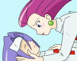 blue_eyes blue_hair buchichu creatures_(company) closed_eyes fever game_freak james_(pokemon) jessie_(pokemon) jewelry nintendo pokemon pokemon_(anime) sick sweat team_rocket