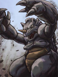 claws creatures_(company) game_freak gen_1_pokemon horns kurii_chasuke nintendo no_humans pokemon pokemon_(creature) rhydon single_horn solo