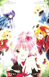 2boys 3girls absurdres blonde_hair blue_hair cross_hair_ornament everyone fujisaki_nagihiko hair_ornament hairband happy highres hinamori_amu hotori_tadase mashiro_rima multiple_boys multiple_girls necktie peach-pit pink_hair ponytail shugo_chara! twintails yuiki_yaya