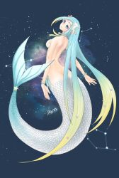 1girl artist_request ass butt_crack looking_at_viewer mermaid monster_girl pisces_(symbol) source_request