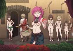 2boys 5girls absurdres apple arm_tattoo barefoot basket bdsm black_hair blonde_hair blush boku_no_hero_academia bracelet breasts brown_eyes brown_hair clenched_teeth closed_mouth collar collarbone completely_nude crossover cuffs doraemon double_bun eyebags eyebrows eyebrows_hidden_by_hair fangs flat_chest food fruit full_body gluteal_fold grin hair_bun hand_on_own_hip highres jewelry large_breasts legs_together loli long_hair magi_the_labyrinth_of_magic market medium_breasts midriff mikado_ryouko minamoto_shizuka morgiana multiple_boys multiple_girls navel nipples nude open_mouth outdoors pink_hair price_tag prostitution pussy red_eyes sandals shackles short_hair side_ponytail sign sign_around_neck slave slave_clothes slave_market smile standing tag tattoo tearing_up teeth the_dark_mangaka to_love-ru toes toga_himiko topless_female twintails uncensored vegetable