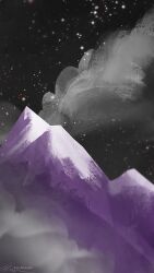 Rule 34 | artist name, asexual flag, fog, landscape, limited palette, mountain, mountaintop, night, no humans, original, outdoors, painterly, scenery, signature, sky, star (sky), starry sky, zandra