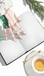 Rule 34 | 1girl, book, cecilia immergreen, cecilia immergreen (1st costume), cup, doll joints, hand focus, highres, hololive, hololive english, joints, mochiyuki (gigfor1), open book, saucer, solo, tea, teacup, virtual youtuber