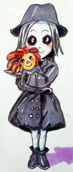 blade_(puppet_master) blush boots coat colored_skin doll dress gender_request genderswap hat hook knife puppet puppet_master_(movie) white_hair white_skin