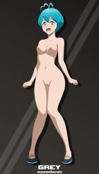 1girl black_clover blue_eyes blue_hair blush grey_(black_clover) highres nude nude_filter open_mouth oryononilocram pussy short_hair solo third-party_edit