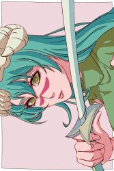 Rule 34 | 1girl, bleach, breasts, green eyes, green hair, highres, large breasts, long hair, nelliel tu odelschwanck, solo, strikek-lvvjm27, sword, weapon