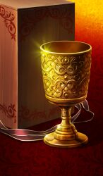 box chalice chocolate_lady_no_karasawagi commentary cup fate/grand_order fate_(series) lasengle no_humans object_focus official_art orange_theme red_background sparkle third-party_source