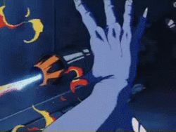 1980s_(style) animated animated_gif araki_hirohiko baoh baoh_raihousha blue_skin burning colored_skin death falling fire fire lowres oldschool retro_artstyle soldier studio_pierrot violence yamashita_hidetoshi