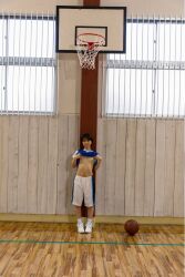 Rule 34 | 1girl, ball, basketball (object), basketball hoop, black hair, flat chest, gym, indoors, japanese (nationality), jav, looking at viewer, monami suzu, navel, nipples, photo (medium), shoes, short hair, sneakers, standing