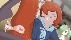 1girl :o absurdres anal anal_object_insertion arezu_(pokemon) blue_hoodie blurry blurry_background clitoral_hood clitoris commentary diamond_clan_outfit dildo english_commentary female_masturbation female_pubic_hair from_side gen_1_pokemon gen_3_pokemon greatm8 half-closed_eyes highres hood hoodie jitome kirlia looking_at_another looking_down lying masturbation nintendo no_shoes object_insertion on_side pantyhose photoshop_(medium) pikachu pokemon pokemon_(creature) pokemon_legends:_arceus pubic_hair pussy red_eyes red_pantyhose sex_toy short_hair source_filmmaker_(medium) spread_legs torn_clothes torn_pantyhose tsurime two-tone_legwear uncensored vaginal vaginal_object_insertion