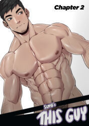 Rule 34 | 1boy, absurdres, arm hair, asian, bara, black eyes, black hair, closed mouth, cover, cowboy shot, dutch angle, earrings, english text, expressionless, facial hair, facing viewer, goatee stubble, highres, jewelry, large pectorals, leo (this guy), male focus, male pubic hair, muscular, muscular male, navel, nipples, paid reward available, pectorals, pubic hair, single earring, solo, stubble, suyohara, this guy (suyohara), veins, white background