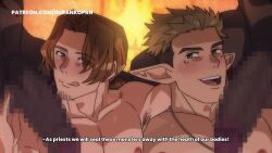 4boys :q armpit_hair bara burankoprn censored elf facial_hair goatee_stubble green_eyes group_sex half-erect kraft_(sousou_no_frieren) large_pectorals large_penis male_focus mosaic_censoring multiple_boys muscular muscular_male nipples nude orgy paid_reward_available pectorals penis pointy_ears sein_(sousou_no_frieren) short_hair side-by-side sideways_glance smile sousou_no_frieren stubble thick_eyebrows tongue tongue_out upper_body yaoi