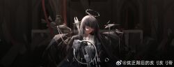 1girl architecture arknights artist_name ascot belt belt_buckle black_ascot black_eyes black_gloves black_hair black_halo black_shirt black_skirt black_wings blunt_bangs bow_(music) broken_halo buckle cello character_name chinese_commentary chinese_text collared_jacket commentary_request crack_of_light curtains dark_halo detached_wings energy_wings gloves halo hand_up head_tilt highres hime_cut holding holding_bow_(music) holding_instrument holding_violin indoors instrument jacket layered_sleeves light_particles long_hair long_sleeves looking_at_viewer music playing playing_instrument red_curtains rubble ruins shade shirt short_over_long_sleeves short-sleeved_jacket short_sleeves sidelocks skirt solo spotlight standing statue string upper_body very_long_hair violin virtuosa_(arknights) wall watermark weibo_7830748800 weibo_watermark weibo_watermark white_belt white_jacket white_string wide_sleeves wing_collar wings