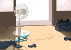 absurdres bag blue_archive blue_necktie commentary_request electric_fan highres korean_commentary necktie no_humans okokorika school_bag socks sweat_stain unworn_necktie unworn_socks