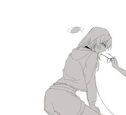 2girls bang_dream! bang_dream!_it&#039;s_mygo!!!!! blank_speech_bubble blush chihaya_anon chinese_commentary collar commentary_request e-fa-dorn glasses greyscale highres kneeling leash long_hair long_sleeves monochrome multiple_girls nagasaki_soyo removing_eyewear shirt shorts speech_bubble sweatdrop yuri
