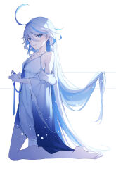 1girl absurdres ahoge alternate_costume collarbone dress full_body furina_(genshin_impact) genshin_impact gown haru_same322 highres huge_ahoge long_hair multicolored_hair nightgown soles solo streaked_hair toes white_background