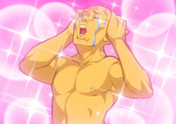 1boy bald colored_skin crying jcm2 male_focus meme nipples open_mouth original solo tears teeth uohhhhhhhhh!_(meme) veins yellow_skin