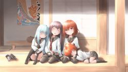 10cm_twin_high-angle_gun_mount 10cm_twin_high-angle_mount 10s 6+girls 61cm_quadruple_(oxygen)_torpedo_mount :o against_wall ahoge akatsuki_(kancolle) arms_up black_hair black_skirt black_socks blue_hair blush brown_hair building carrying closed_eyes closed_mouth eyebrows fairy fairy_(kancolle) fish flag folded_ponytail full_body hair_ornament hairclip hand_on_another&#039;s_head hand_on_own_arm hat unworn_hat headpat unworn_headwear hibiki_(kancolle) highres house ikazuchi_(kancolle) in_hat inazuma_(kancolle) jewelry kantai_collection kneehighs lap lap_pillow long_hair long_sleeves looking_at_viewer lying mini_person minigirl multiple_girls neckerchief on_lap on_side orange_hair outdoors panties pantyhose pantyshot parted_lips pleated_skirt pot purple_hair purple_skirt red_eyes red_neckerchief ring roman_numeral sailor_collar school_uniform scroll serafuku shirt short_hair short_sleeves silver_hair sitting skirt sleeping sleeping_upright sliding_doors smile socks solid_oval_eyes table tatami thighhighs underwear upskirt very_long_hair wamu_(chartreuse) white_legwear white_panties white_shirt yokozuwari zettai_ryouiki