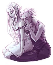 2girls asymmetrical_hair dark-skinned_female dark_skin elly_beck facial_tattoo greyscale impa lips long_hair monochrome multiple_girls nintendo pointy_ears princess_zelda tattoo the_legend_of_zelda yuri