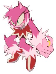 1girl absurdres amy_rose animal_ears animal_nose clenched_teeth collar commentary_request dress full_body furry furry_female green_eyes high_heels highres jewelry korean_commentary kosherea red_dress red_footwear ring sega simple_background solo sonic_(series) sonic_unleashed spiked_collar spikes standing teeth werehog white_background