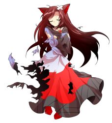 1girl alphes_(style) animal_ears breasts brooch brown_hair closed_eyes closed_mouth collarbone commentary_request covering_breasts covering_privates crossed_arms dairi defeat dress facing_viewer full_body head_bump imaizumi_kagerou jewelry large_variant_set light_frown long_hair medium_breasts messy_hair parody red_shoes shoes skirt solo standing straight-on style_parody tachi-e torn_clothes torn_skirt touhou transparent_background variant_set very_long_hair wolf_ears wolf_girl