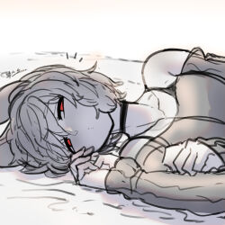 Rule 34 | 1girl, absurdres, alternate costume, arknights, closed eyes, dcinside (website), gintm, highres, kroos (arknights), looking at viewer, lying, rabbit ears, red eyes, second-party source, sleeping, solo, sweater