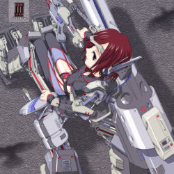 1girl armored_core armored_core_nexus female_focus fromsoftware hier mecha_musume red_eyes red_hair sitting solo