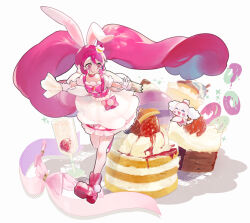Rule 34 | 1girl, ^ ^, alcohol, animal ears, animal feet, big hair, blush, boots, bow, bowtie, brooch, buttons, cake, champagne, champagne flute, closed eyes, closed mouth, cup, cure whip, dog, donut, dot nose, dress, dress bow, drinking glass, eyelashes, floating hair, floppy ears, food, food-themed clothes, food-themed hair ornament, food print, frilled sleeves, frills, fruit print, full body, gloves, hair between eyes, hair ornament, hairband, happy, high heel boots, high heels, holding pasteur pipette, jewelry, kirakira precure a la mode, kuronuma s, long hair, looking at animal, magical girl, miniskirt, oversized object, pekorin (precure), pink bag, pink boots, pink bow, pink bowtie, pink eyes, pink hair, pink hairband, pink vest, pom pom (clothes), poodle, precure, puffy short sleeves, puffy sleeves, rabbit ears, rabbit girl, running, shadow, short dress, short sleeves, simple background, skirt, smile, sparkle, strawberry print, strawberry shortcake, tareme, twintails, usami ichika, very long hair, vest, waist bag, white background, white dress, white gloves, yellow skirt
