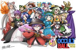 6+girls apron bad_id bad_pixiv_id barefoot black_dress blonde_hair blue_eyes blue_hair bow bowl bowl_hat broly_(cosplay) broly_(dragon_ball_z) brown_hair bulma bulma_(cosplay) cape check_commentary colored_skin commentary_request cosplay crowbar dragon_ball dragonball_z dress earmuffs flaming_hand fujiwara_no_mokou futatsuiwa_mamizou futatsuiwa_mamizou_(tanuki) glasses gohei gradient_hair green_skin hair_bobbles hair_bow hair_ornament hair_ribbon hakurei_reimu hat hat_ribbon hata_no_kokoro hijiri_byakuren holding holding_needle hood japanese_clothes kawashiro_nitori kimono kirisame_marisa kisaragi_zwei komeiji_koishi kumoi_ichirin layered_dress long_hair long_sleeves looking_at_viewer md5_mismatch mini-hakkero mononobe_no_futo multicolored_hair multiple_girls needle new_mask_of_hope obi parody piccolo piccolo_(cosplay) pig_nose pince-nez pink_eyes pink_hair pointy_hair purple_dress purple_hair red_dress red_eyes ribbon sash shirt short_hair silver_hair skirt skirt_set smirk son_goku_(cosplay) son_goku sukuna_shinmyoumaru toriyama_akira_(style) touhou toyosatomimi_no_miko tress_ribbon two_side_up unzan urban_legend_in_limbo usami_sumireko very_long_hair waist_apron white_dress wide_sleeves witch_hat