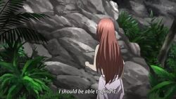 10s 1girl air_bubble animated anime_screenshot bare_shoulders barefoot between_breasts blush breasts brown_hair bubble cleavage diving hair_between_eyes kusaribe_hakaze large_breasts long_hair navel red_eyes running solo swimming tagme underboob underwater video zetsuen_no_tempest
