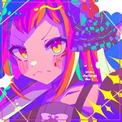 Rule 34 | 1girl, aqua eyeshadow, eyeliner, eyeshadow, fire emblem, fire emblem engage, highres, long hair, makeup, nintendo, orange hair, panette (fire emblem), red eyeliner, short bangs, stitched mouth, stitches, u fe, yellow eyes
