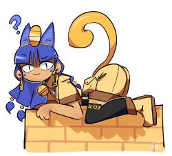 2025 :3 ? alternate_skin_color animal_ears bell black_thighhighs blue_hair boots brown_boots brown_shirt brown_shorts cat_ears cat_tail coin commentary dark-skinned_female dark_skin dated dushiido earrings english_commentary facial_mark gold gold_hairband hair_bobbles hair_ornament hairband highres jewelry jingle_bell kemonomimi_mode koban_(gold) long_hair looking_at_viewer michigami_nareko shirt short_sleeves shorts signature slit_pupils tail thighhighs touhou triangle triangle_facial_mark