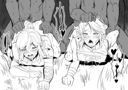 Rule 34 | 4boys, ahegao, anal, bent over, blush, cum, cum in ass, doggystyle, elf, faceless, faceless male, fucked silly, grabbing another&#039;s hair, heart, highres, link, male penetrated, monochrome, multiple boys, naughty face, nintendo, nipples, open mouth, outdoors, pointy ears, saliva, sex, sex from behind, tamatamako01, the legend of zelda, tongue, tongue out, trap, yaoi