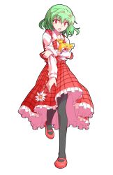 1girl black_pantyhose dairi full_body green_hair highres kazami_yuuka pantyhose red_eyes red_shoes red_skirt red_vest shirt shoes short_hair skirt solo tachi-e touhou umbrella vest white_shirt