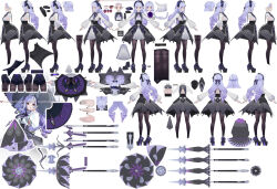 Rule 34 | ahoge, ascot, black nails, black pantyhose, black skirt, drill hair, frills, hairband, high heels, pantyhose, platform heels, pointy ears, purple ascot, purple hair, purple hairband, red eyes, reference sheet, shrug (clothing), sideboob cutout, skirt, umbrella, vivian banshee, zenless zone zero