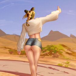 absurdres artigor ass back carpenter denim highres jeans jojo_no_kimyou_na_bouken kuujou_jolyne pants shorts stone_ocean