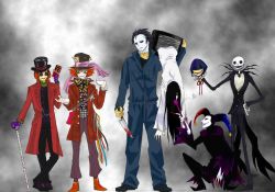 1girl 5boys alice&#039;s_adventures_in_wonderland capcom charlie_and_the_chocolate_factory crossover devil_may_cry devil_may_cry_(series) devil_may_cry_3 disney jack_skellington jester_(dmc3) johnny_depp mad_hatter_(alice_in_wonderland) mask michael_myers multiple_boys television the_mad_hatter the_nightmare_before_christmas the_ring tim_burton warner_bros. willy_wonka yamamura_sadako