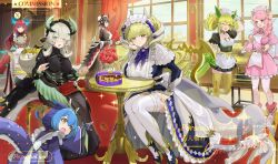 6+girls apron black_hair blonde_hair blue_hair blue_kimono blush braid breasts chamber_dragonmaid closed_mouth commission dessert dragon_girl dragon_horns dragon_tail dragon_wings dress duel_monster eastern_dragon_horns feathered_wings fingerless_gloves flower food frilled_apron frilled_dress frilled_sleeves frills gloves green_eyes green_hair hair_between_eyes hair_ornament hat highres horns house_dragonmaid hsin japanese_clothes kimono kitchen_dragonmaid knitting_needle knotting large_breasts lattice_dragonmaid laundry_dragonmaid long_dress long_hair long_sleeves looking_at_another maid maid_apron medium_breasts mixed_maids multiple_girls needle nurse nurse_cap nurse_dragonmaid one_eye_closed open_mouth orange_eyes pantyhose parlor_dragonmaid pink_dress pink_hair pointing pointing_at_another puffy_short_sleeves puffy_sleeves red_flower red_hair red_rose rose short_sleeves short_twintails side_braid tail thighhighs twintails victorian_maid waist_apron white_apron white_hair white_pantyhose white_thighhighs wings yellow_eyes yellow_thighhighs yu-gi-oh!