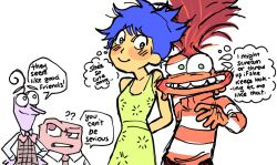 Rule 34 | 2, 2024, 2boys, anger (inside out), anxiety (inside out 2), blush, davriann, dress, english text, fear (inside out), female, inside out, inside out 2, joy (inside out), multiple boys, shirt, speech bubble, twitter, yuri